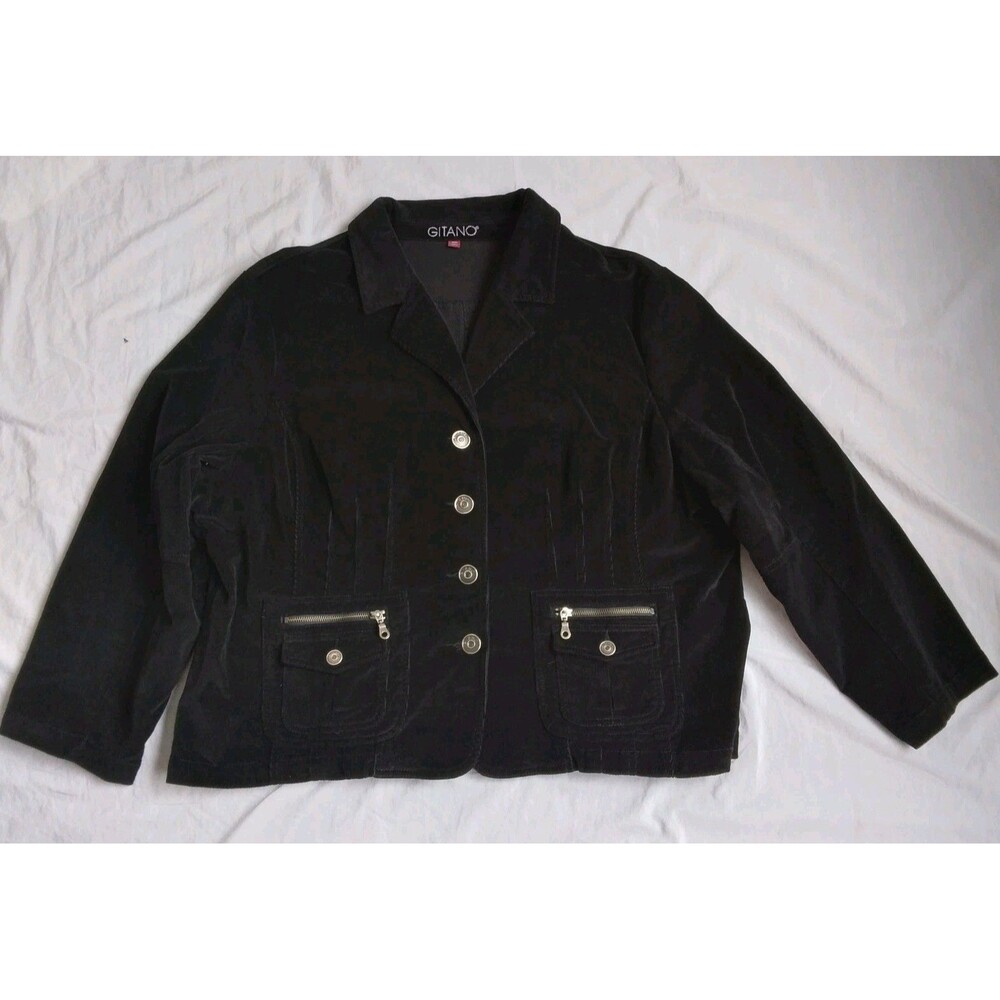 Vintage Gitano Corduroy Blazer Jacket Black Y2K Gilmore Girls Women's Plus 26W
